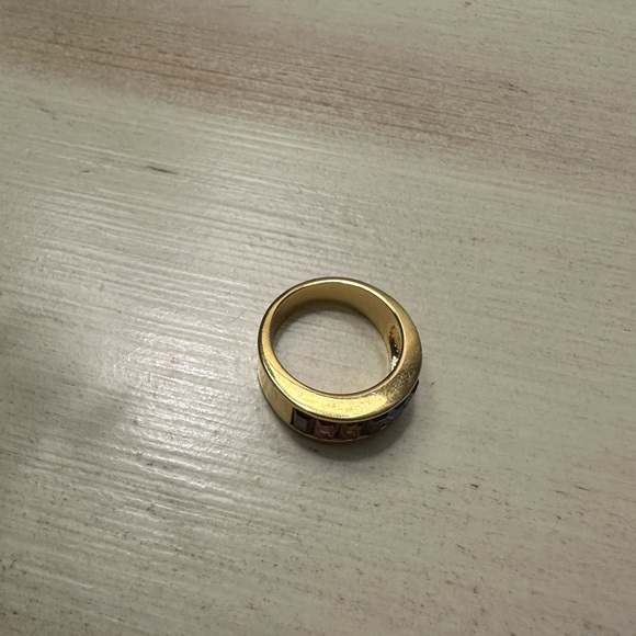 Rainbow Of Six Pave Crystals Channel Set Shiny Gold Tone Ring - Picture 4 of 5